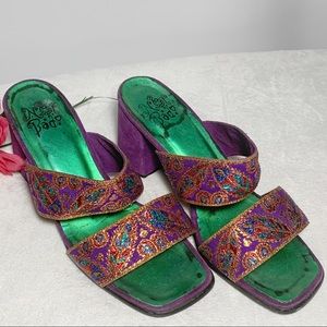 Not Bad purple gold embroidered square sandal
